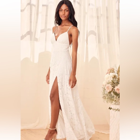 Lulus Essence of Love White Lace Maxi Dress Small | Bridal Formal Boho Wedding - Picture 3 of 11
